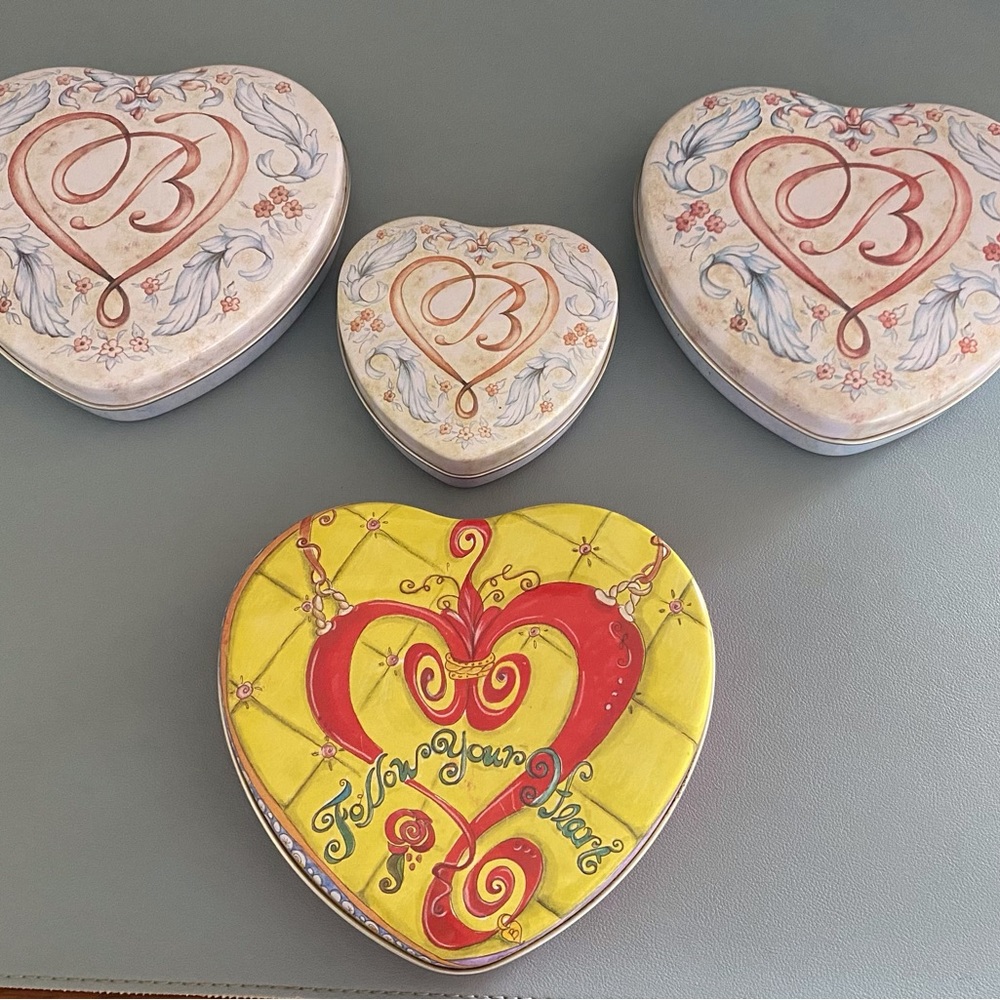 Lot of 4 Brighton Metal Heart Jewelry Tins!